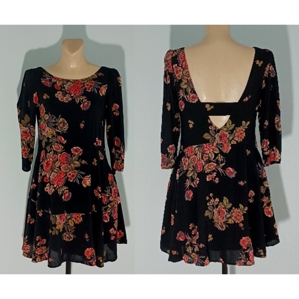 Free People Beautiful Black Floral Open Back Keyhole Dress Woman S Nordstrom